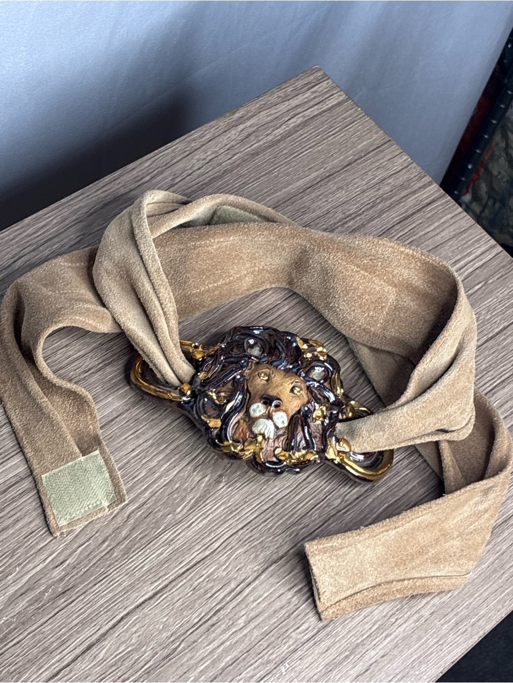 Vintage Decorative Ceramic Lion Buckle Belt - Women's Accessory